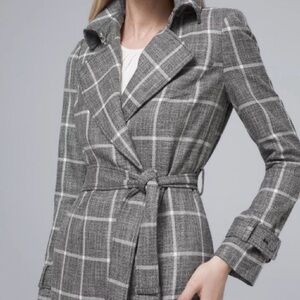 WHBM Gray Plaid Women's Belted Trench Coat